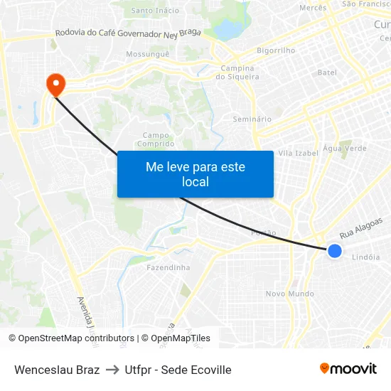 Wenceslau Braz to Utfpr - Sede Ecoville map