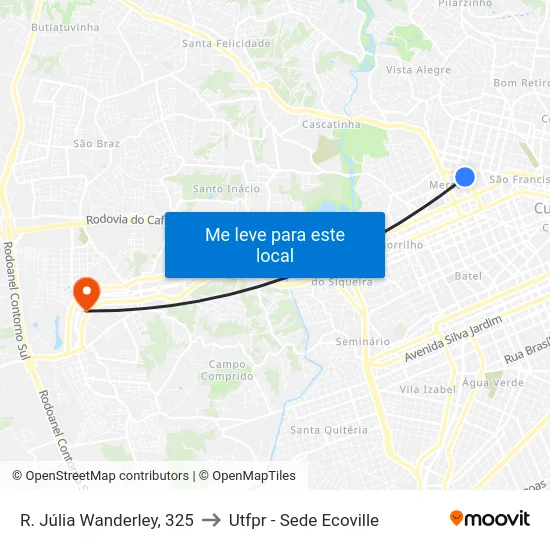 R. Júlia Wanderley, 325 to Utfpr - Sede Ecoville map