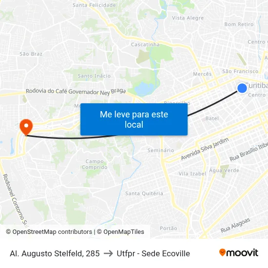 Al. Augusto Stelfeld, 285 to Utfpr - Sede Ecoville map