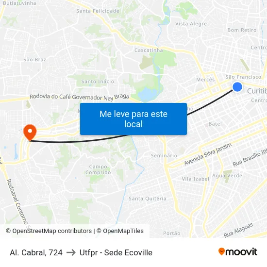 Al. Cabral, 724 to Utfpr - Sede Ecoville map