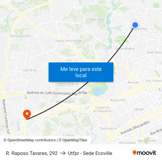 R. Raposo Tavares, 292 to Utfpr - Sede Ecoville map