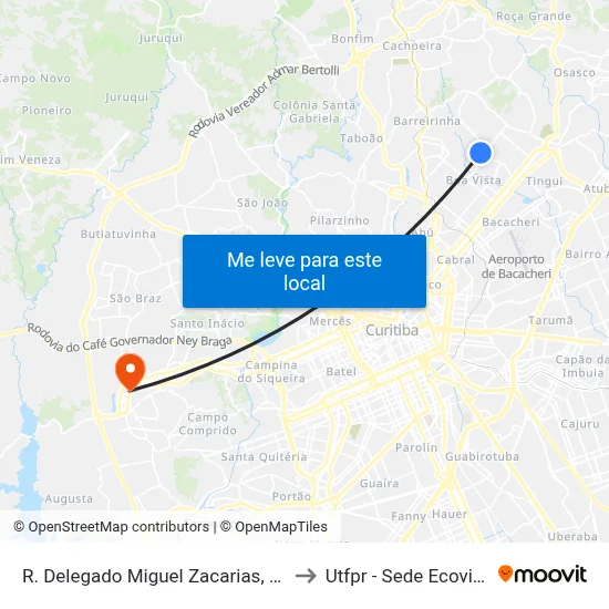 R. Delegado Miguel Zacarias, 60 to Utfpr - Sede Ecoville map