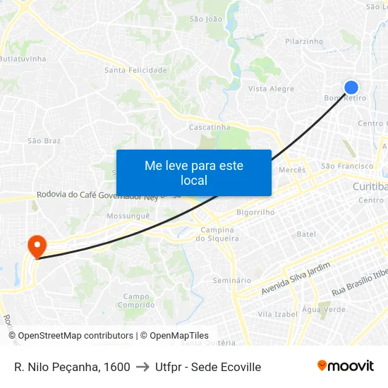 R. Nilo Peçanha, 1600 to Utfpr - Sede Ecoville map