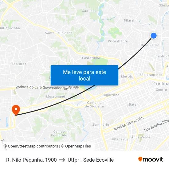 R. Nilo Peçanha, 1900 to Utfpr - Sede Ecoville map