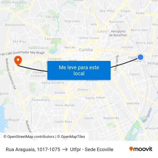 Rua Araguaia, 1017-1075 to Utfpr - Sede Ecoville map