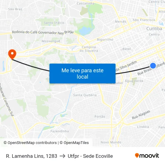 R. Lamenha Lins, 1283 to Utfpr - Sede Ecoville map