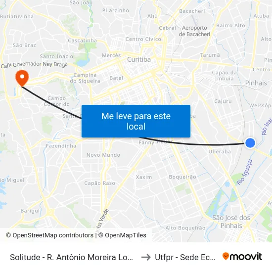 Solitude - R. Antônio Moreira Lopes, 251 to Utfpr - Sede Ecoville map