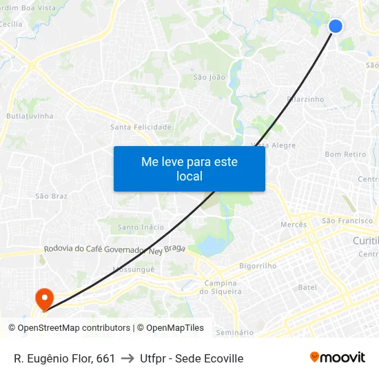 R. Eugênio Flor, 661 to Utfpr - Sede Ecoville map