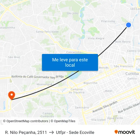 R. Nilo Peçanha, 2511 to Utfpr - Sede Ecoville map
