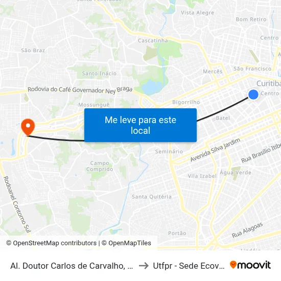 Al. Doutor Carlos de Carvalho, 158 to Utfpr - Sede Ecoville map