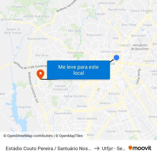 Estádio Couto Pereira / Santuário Nossa Senhora Do Perpétuo Socorro to Utfpr - Sede Ecoville map