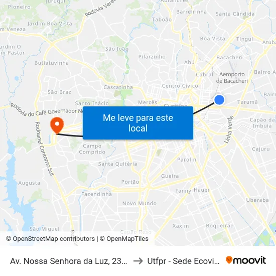 Av. Nossa Senhora da Luz, 2329 to Utfpr - Sede Ecoville map