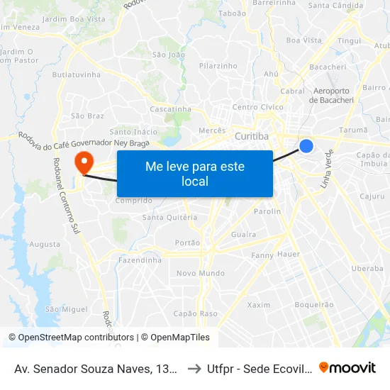 Av. Senador Souza Naves, 1300 to Utfpr - Sede Ecoville map