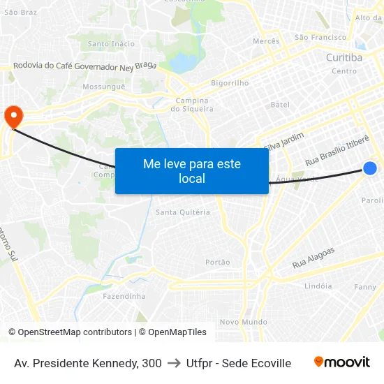 Av. Presidente Kennedy, 300 to Utfpr - Sede Ecoville map