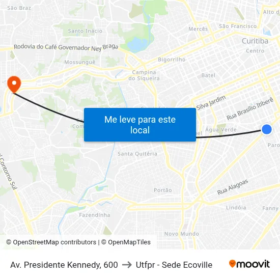 Av. Presidente Kennedy, 600 to Utfpr - Sede Ecoville map