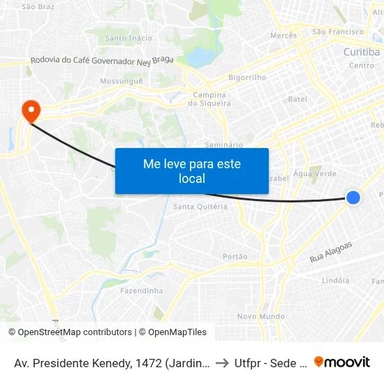 Av. Presidente Kenedy, 1472 (Jardinete Sérgio Fraga) to Utfpr - Sede Ecoville map