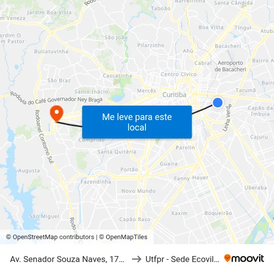 Av. Senador Souza Naves, 1700 to Utfpr - Sede Ecoville map