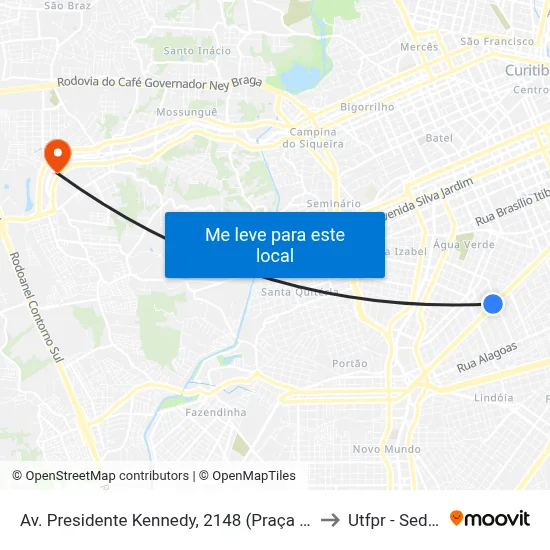 Av. Presidente Kennedy, 2148 (Praça Bento Munhoz da Rocha) to Utfpr - Sede Ecoville map