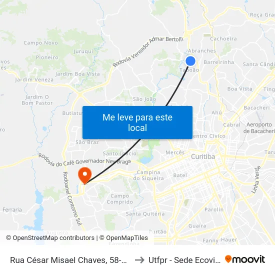 Rua César Misael Chaves, 58-148 to Utfpr - Sede Ecoville map