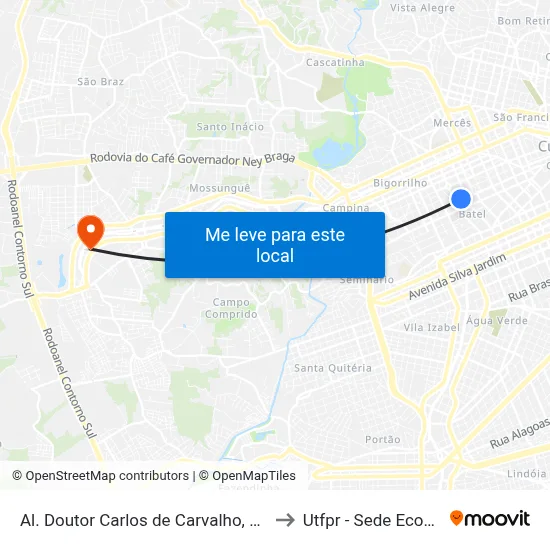 Al. Doutor Carlos de Carvalho, 1410 to Utfpr - Sede Ecoville map