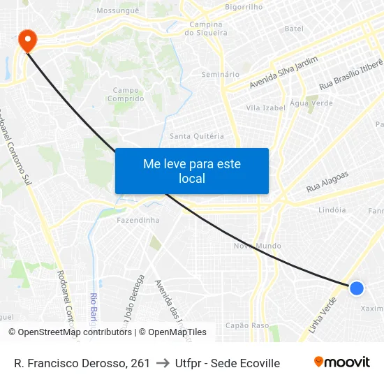 R. Francisco Derosso, 261 to Utfpr - Sede Ecoville map