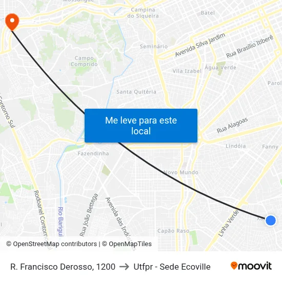R. Francisco Derosso, 1200 to Utfpr - Sede Ecoville map