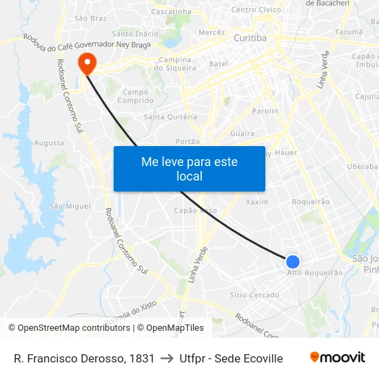 R. Francisco Derosso, 1831 to Utfpr - Sede Ecoville map