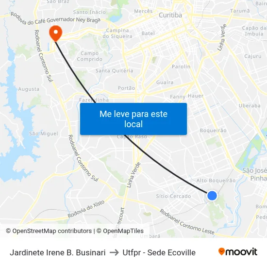 Jardinete Irene B. Businari to Utfpr - Sede Ecoville map