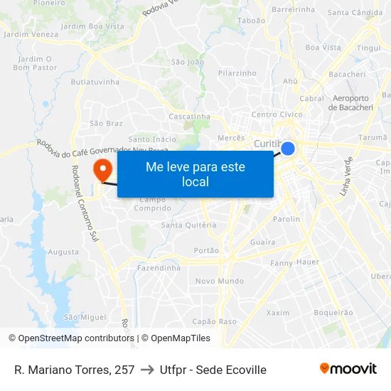 R. Mariano Torres, 257 to Utfpr - Sede Ecoville map