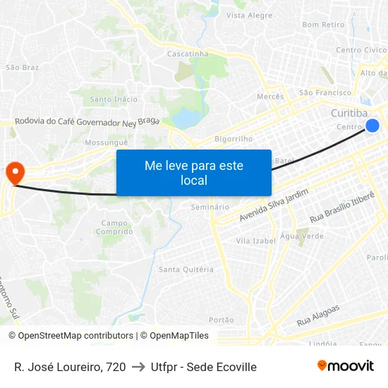 R. José Loureiro, 720 to Utfpr - Sede Ecoville map