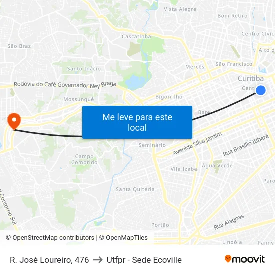 R. José Loureiro, 476 to Utfpr - Sede Ecoville map