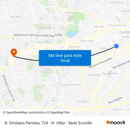 R. Emiliano Perneta, 724 to Utfpr - Sede Ecoville map