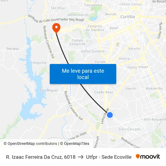 R. Izaac Ferreira Da Cruz, 6018 to Utfpr - Sede Ecoville map