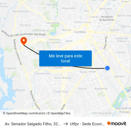 Av. Senador Salgado Filho, 3297 to Utfpr - Sede Ecoville map