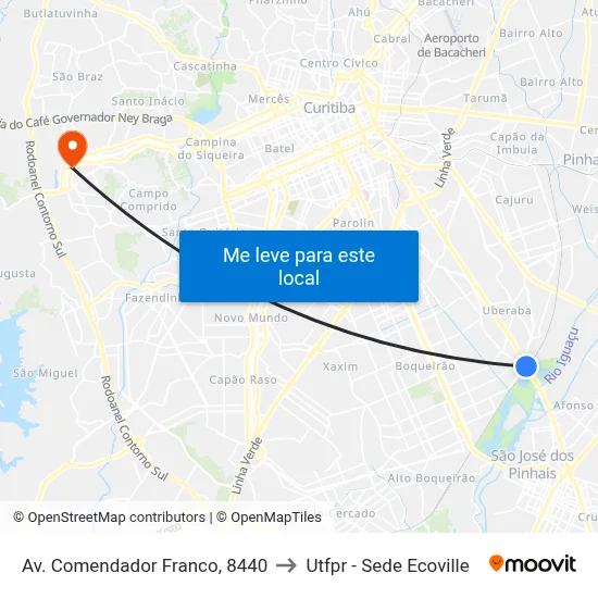 Av. Comendador Franco, 8440 to Utfpr - Sede Ecoville map