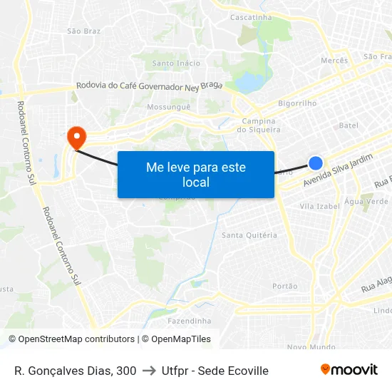 R. Gonçalves Dias, 300 to Utfpr - Sede Ecoville map