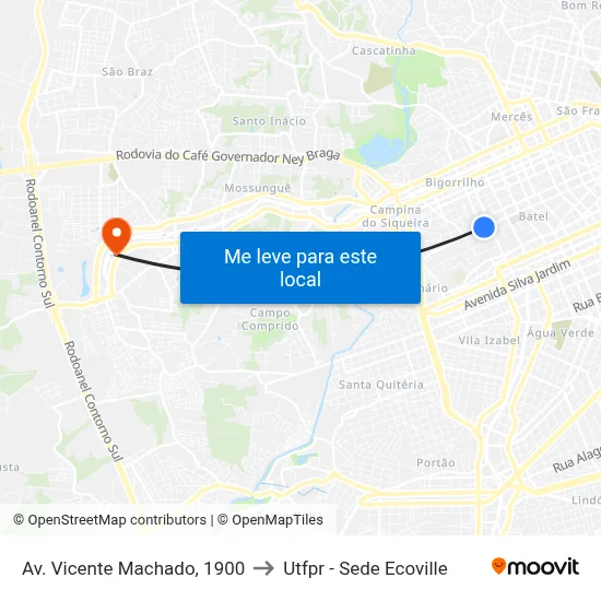 Av. Vicente Machado, 1900 to Utfpr - Sede Ecoville map