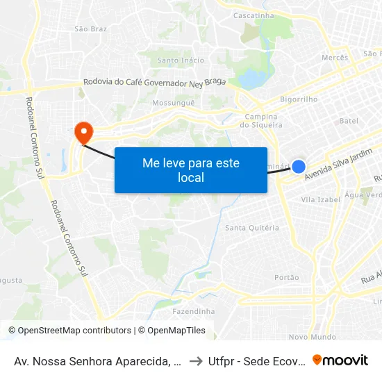 Av. Nossa Senhora Aparecida, 100 to Utfpr - Sede Ecoville map