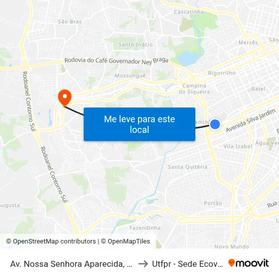 Av. Nossa Senhora Aparecida, 300 to Utfpr - Sede Ecoville map