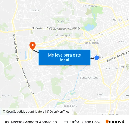 Av. Nossa Senhora Aparecida, 700 to Utfpr - Sede Ecoville map