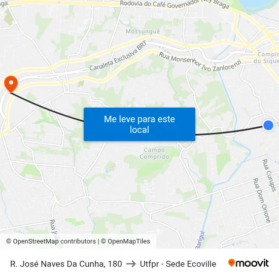 R. José Naves Da Cunha, 180 to Utfpr - Sede Ecoville map