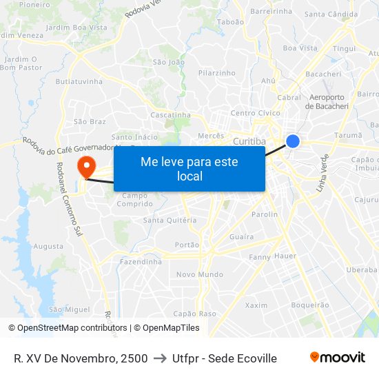 R. XV De Novembro, 2500 to Utfpr - Sede Ecoville map