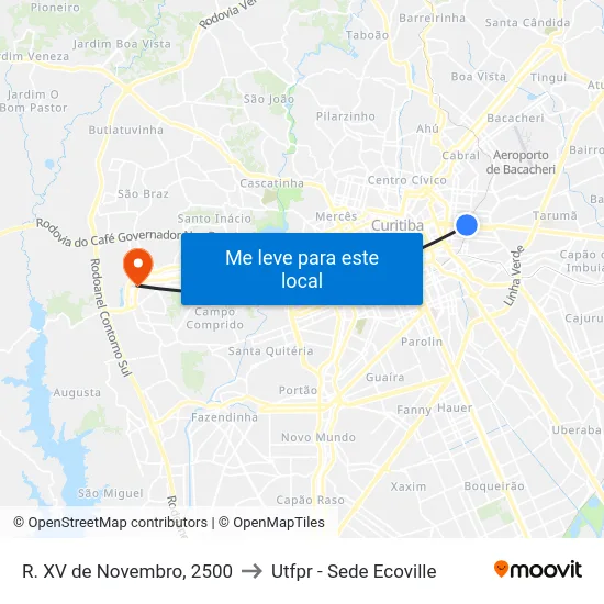 R. XV de Novembro, 2500 to Utfpr - Sede Ecoville map