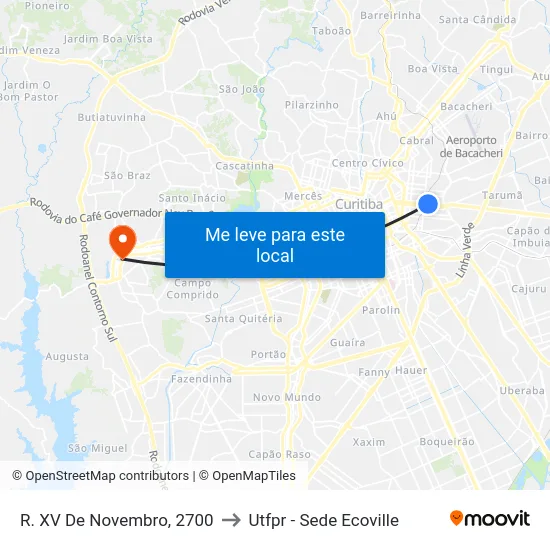 R. XV de Novembro, 2700 to Utfpr - Sede Ecoville map