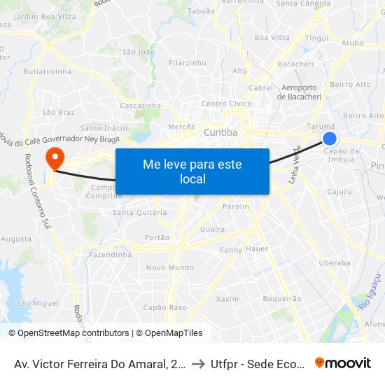 Av. Victor Ferreira Do Amaral, 2200 to Utfpr - Sede Ecoville map