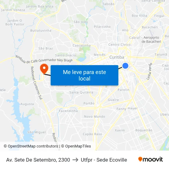 Av. Sete De Setembro, 2300 to Utfpr - Sede Ecoville map