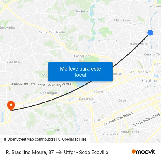 R. Brasilino Moura, 87 to Utfpr - Sede Ecoville map