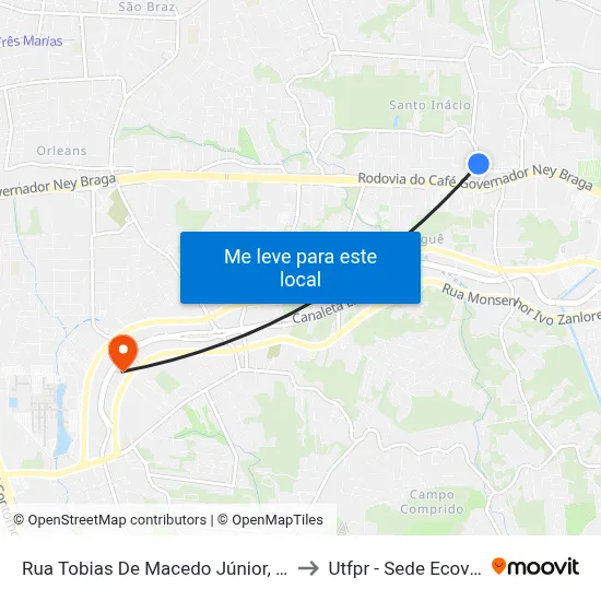 Rua Tobias De Macedo Júnior, 427 to Utfpr - Sede Ecoville map