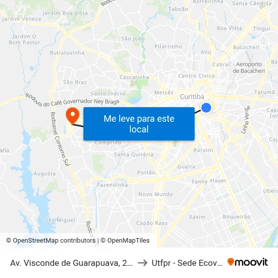 Av. Visconde de Guarapuava, 2056 to Utfpr - Sede Ecoville map