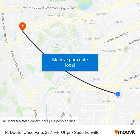 R. Doutor José Palú, 337 to Utfpr - Sede Ecoville map